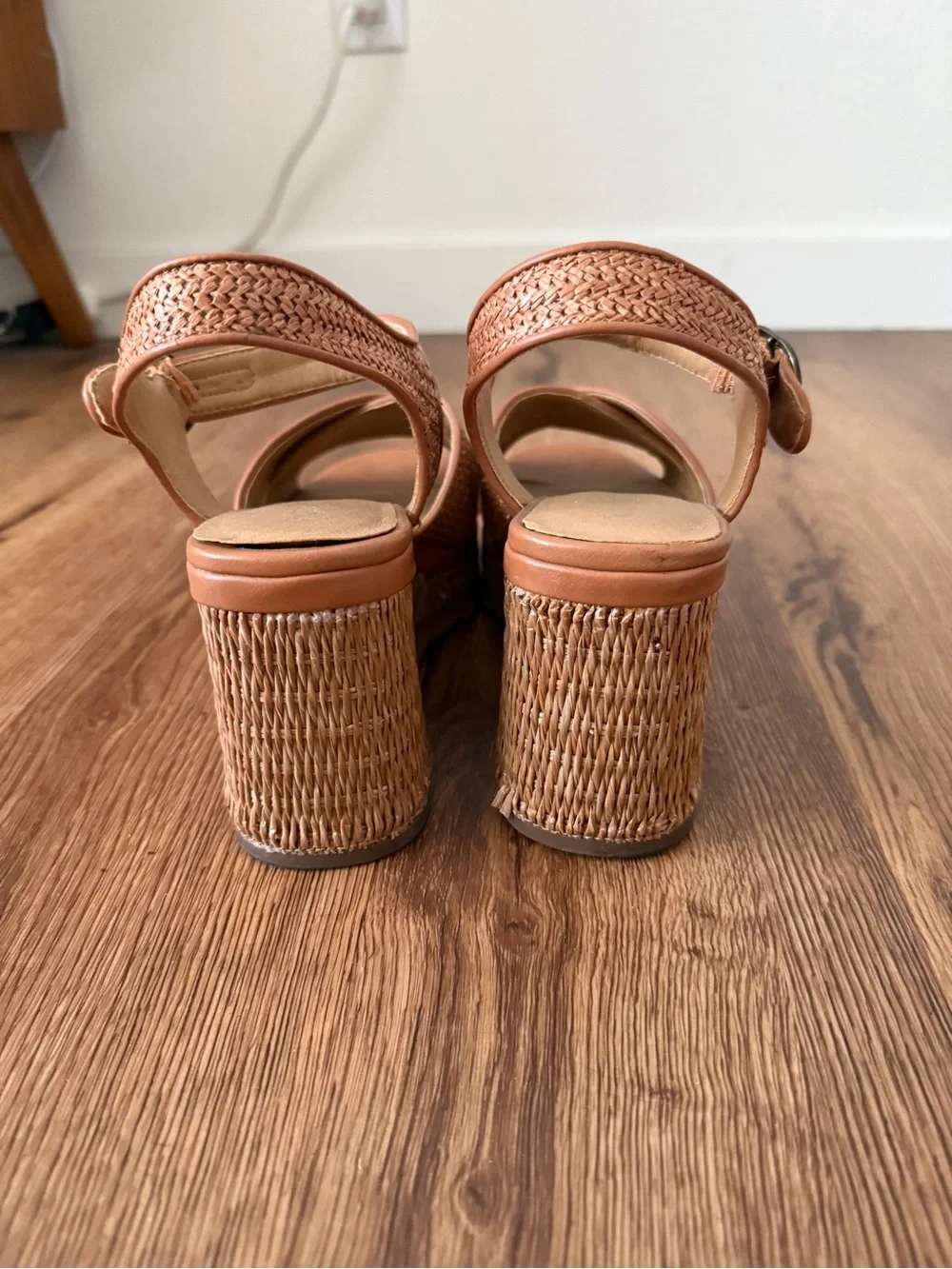 Crown Vintage Woven Platform Sandals in Cognac Brown